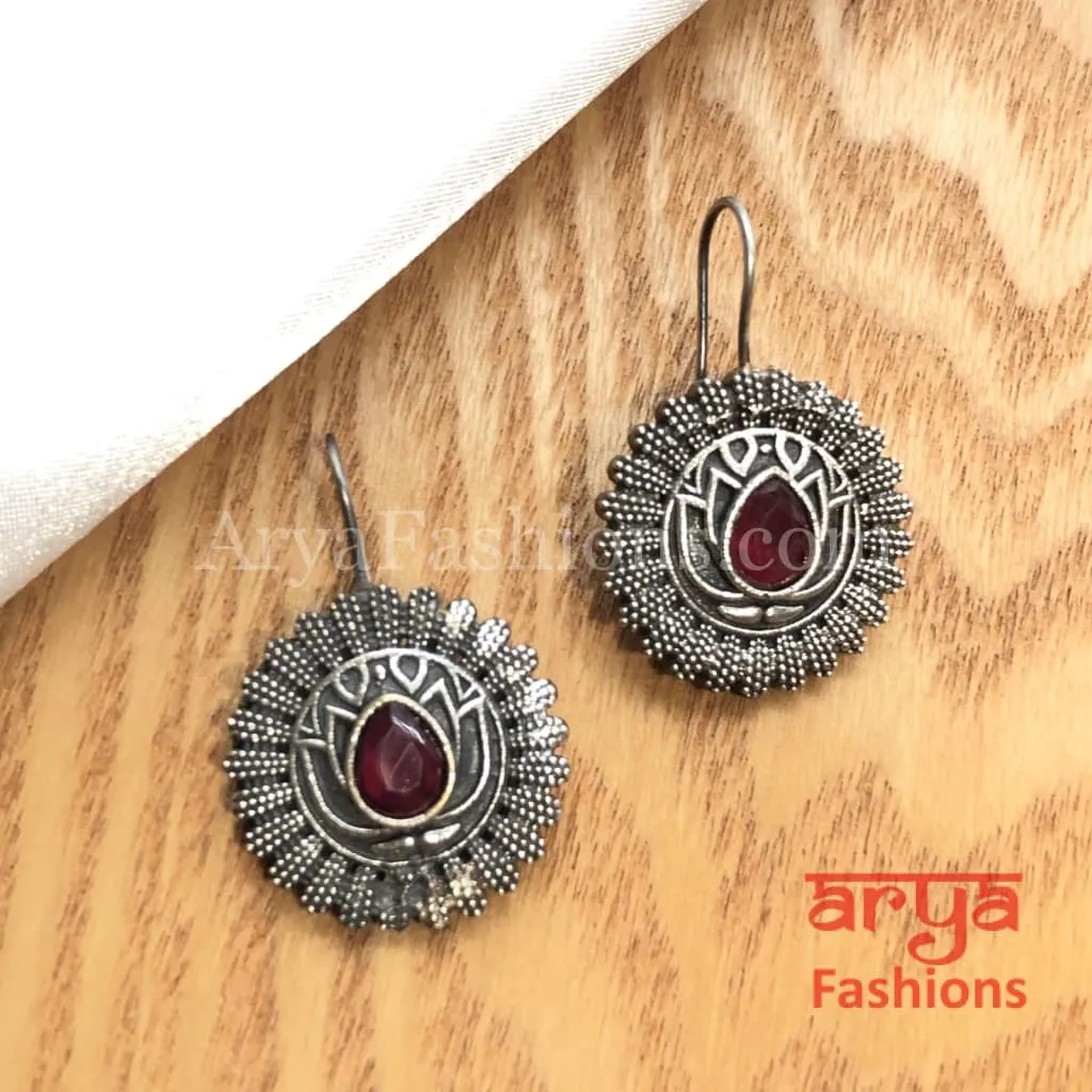 Round Oxidized Silver Trendy Earrings