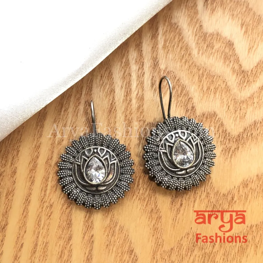 Round Oxidized Silver Trendy Earrings