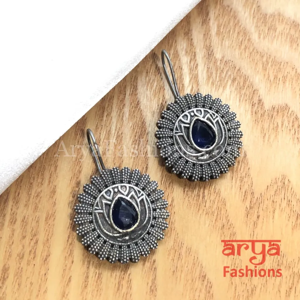 Round Oxidized Silver Trendy Earrings