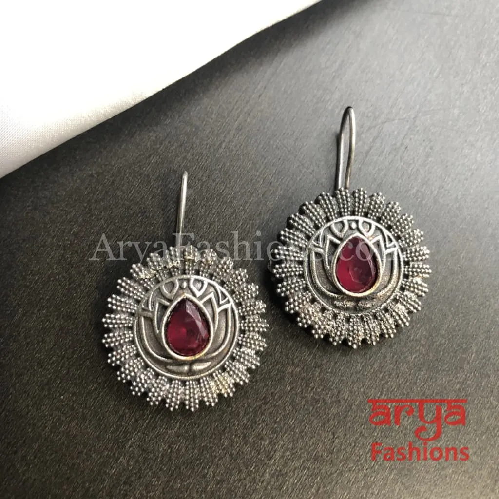 Round Oxidized Silver Trendy Earrings