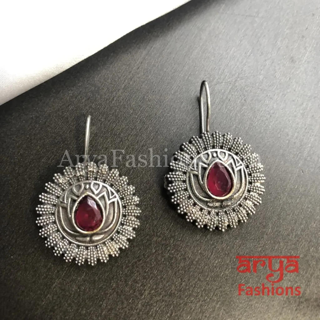 Round Oxidized Silver Trendy Earrings