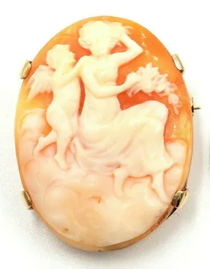 Shell Cameo 9ct Yellow Gold Vintage Brooch