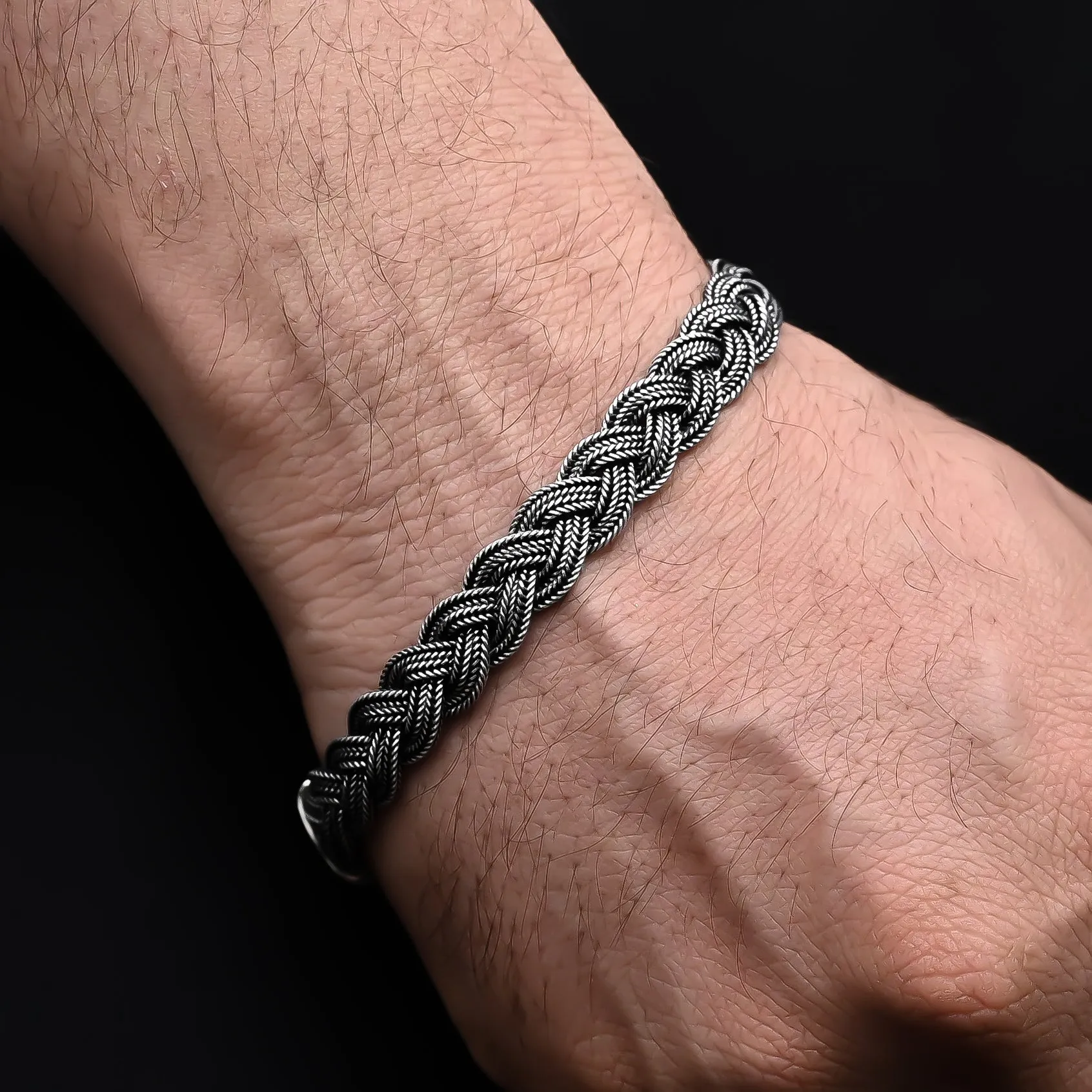 Silver Black Chain Design Bracelet for Boys