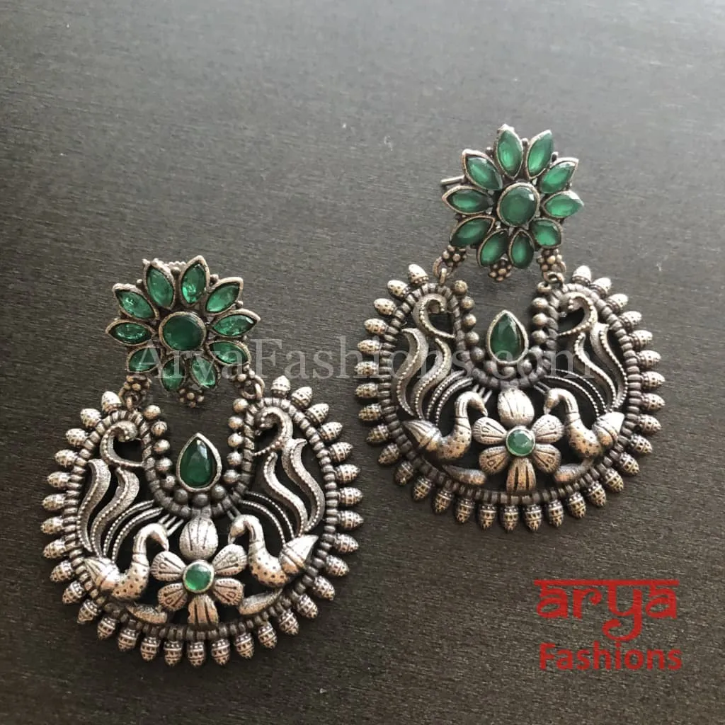 Silver Oxidized Chandbali Studs, Indian Trendy Earrings