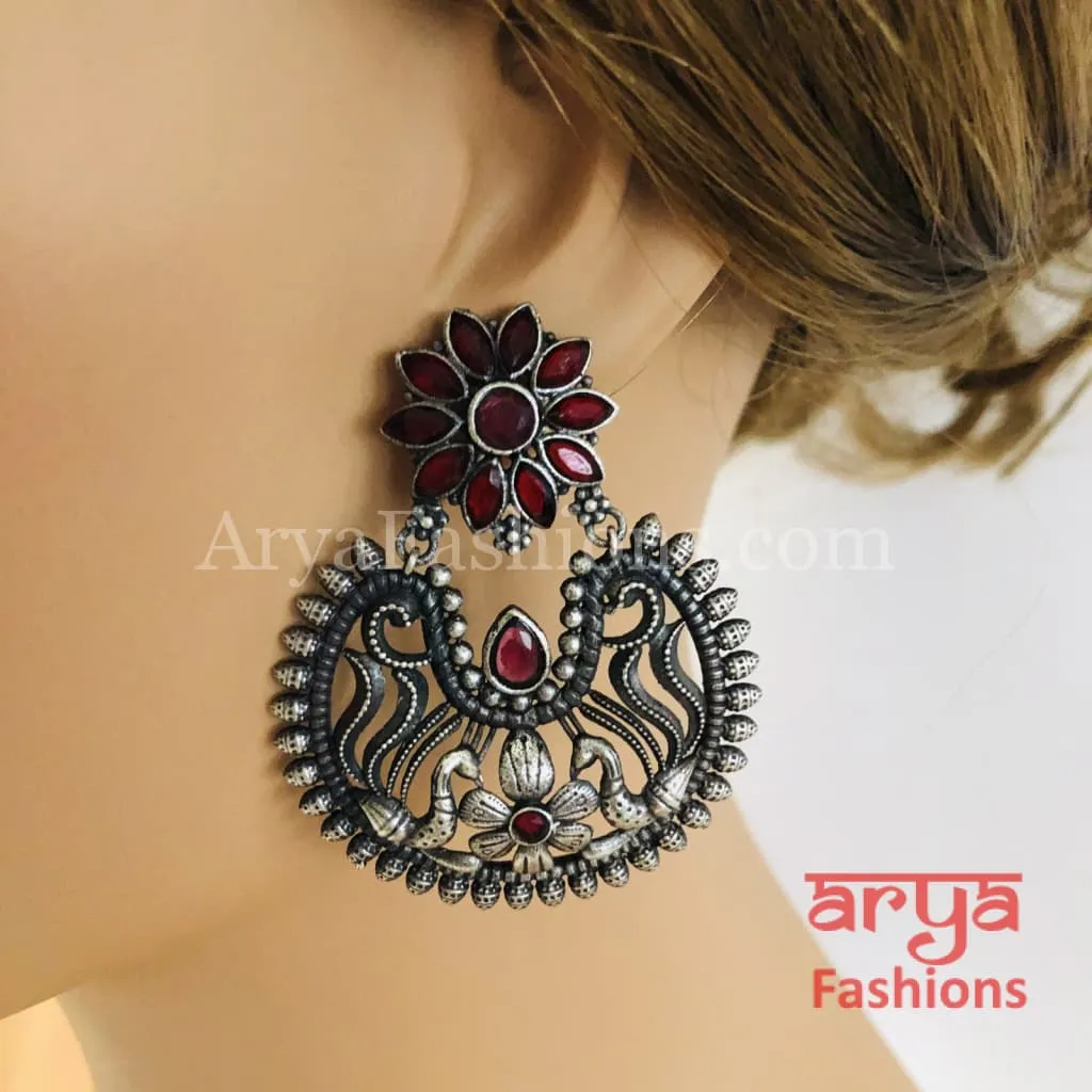 Silver Oxidized Chandbali Studs, Indian Trendy Earrings