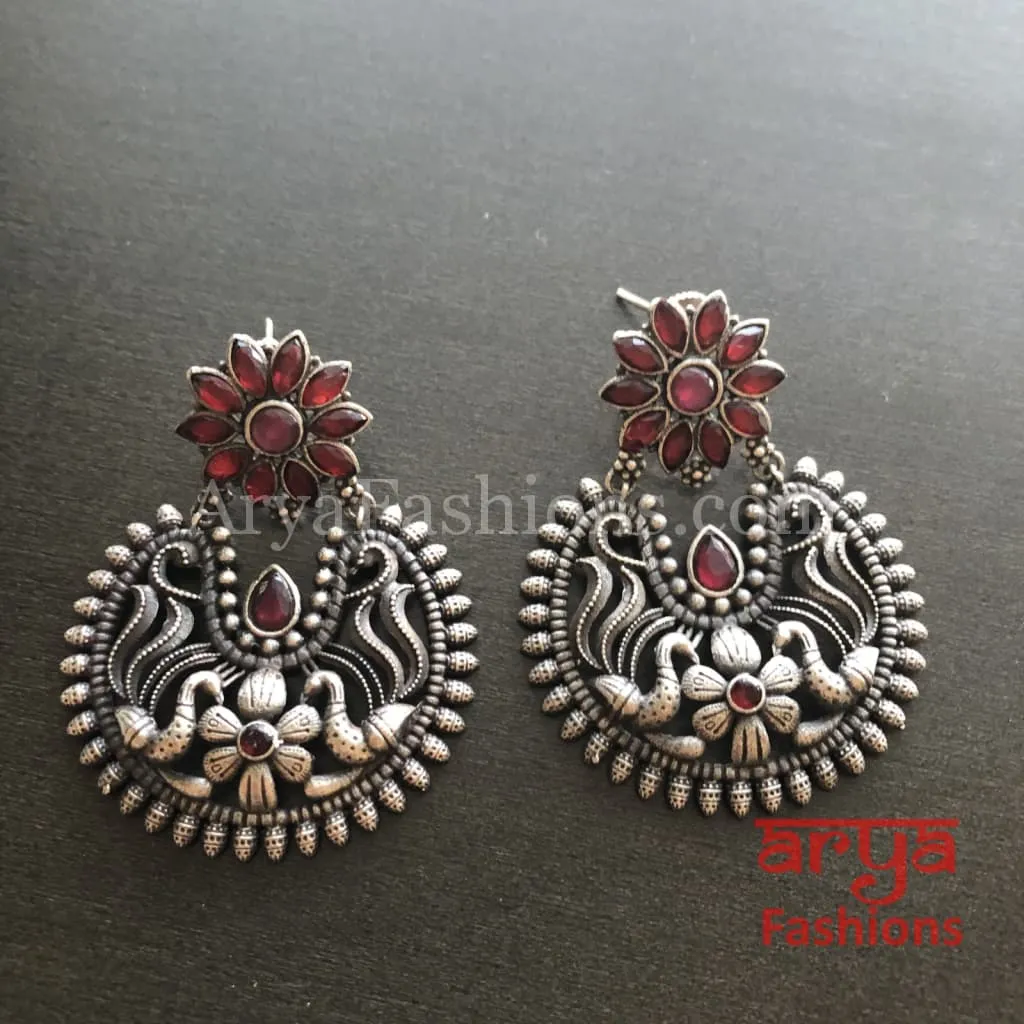 Silver Oxidized Chandbali Studs, Indian Trendy Earrings