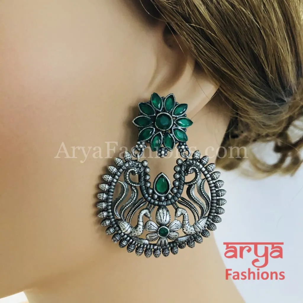 Silver Oxidized Chandbali Studs, Indian Trendy Earrings