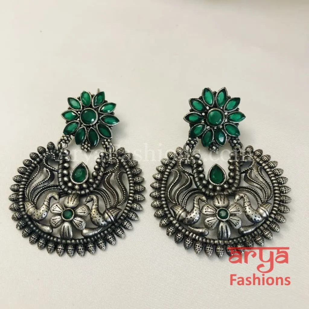 Silver Oxidized Chandbali Studs, Indian Trendy Earrings