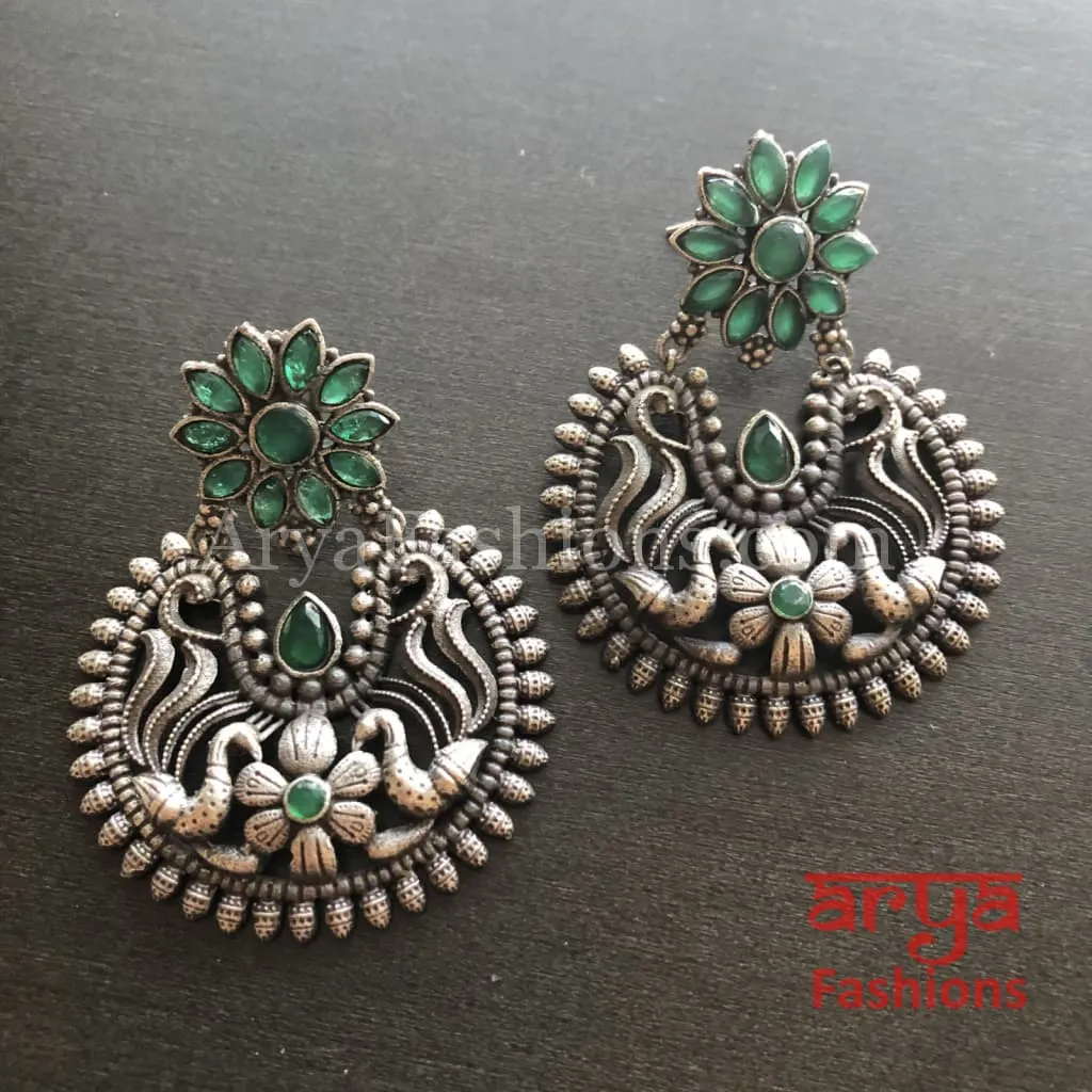 Silver Oxidized Chandbali Studs, Indian Trendy Earrings