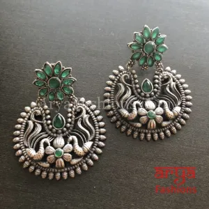 Silver Oxidized Chandbali Studs, Indian Trendy Earrings