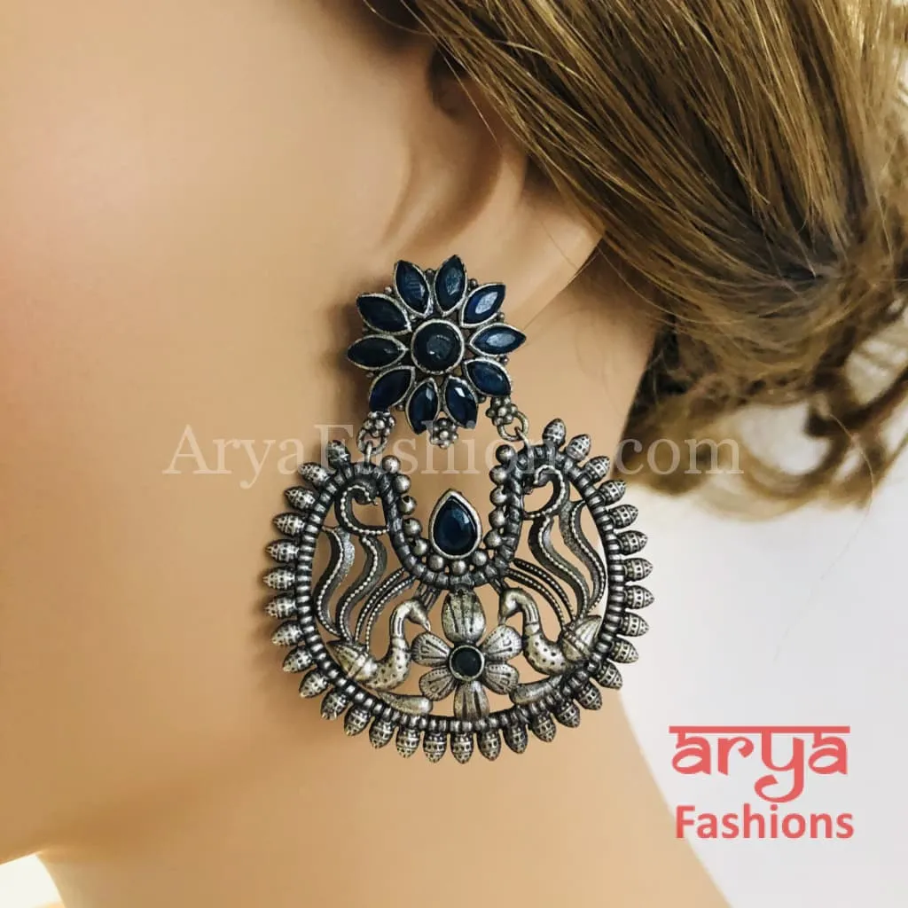 Silver Oxidized Chandbali Studs, Indian Trendy Earrings