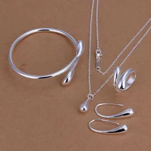 Silver Plated Drop Jewelry Sets Necklace Bracelet Bangle Earring Ring