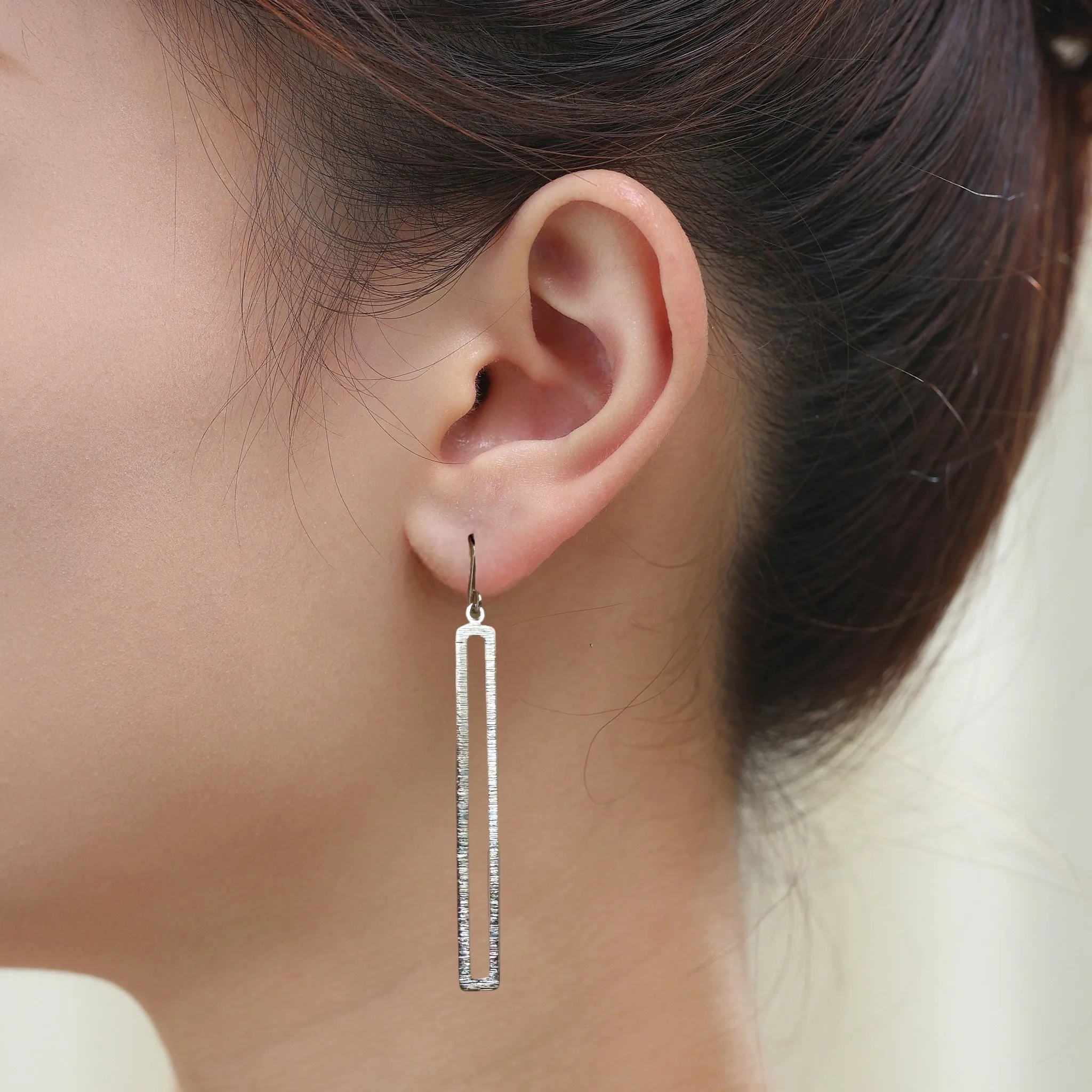 Silver rectangular loop earring