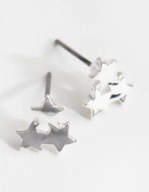 Silver Triple Star Stud Earrings