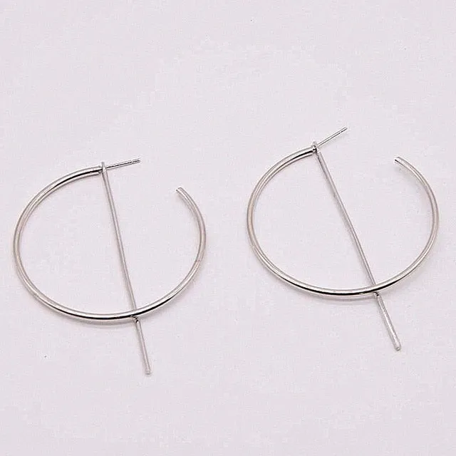 Simple fashion gold color Silver plated geometric big round earrings for women fashion big hollow drop earrings jewelry