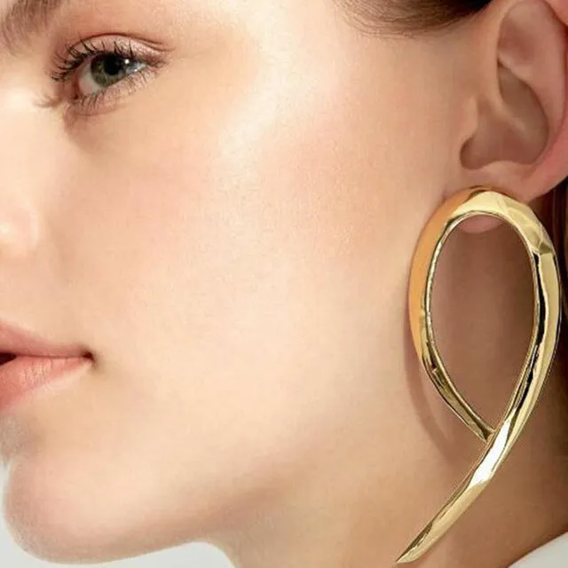 Simple fashion gold color Silver plated geometric big round earrings for women fashion big hollow drop earrings jewelry