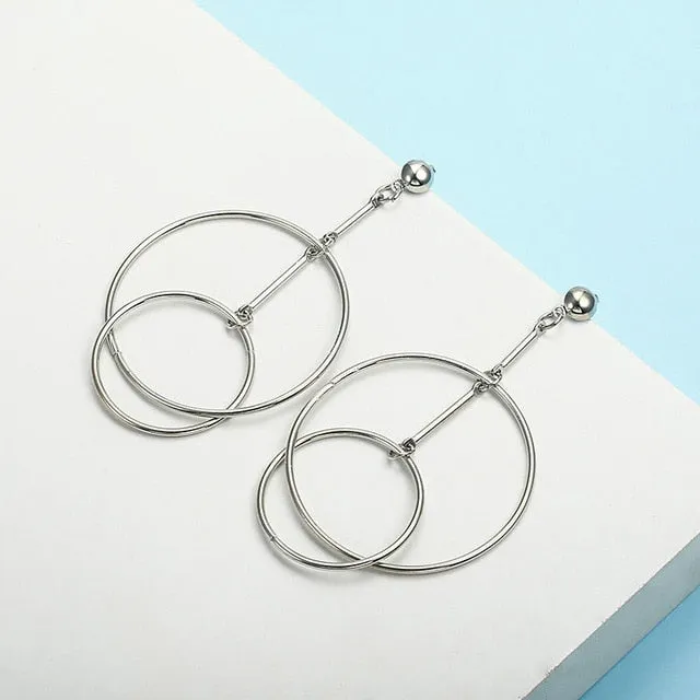 Simple fashion gold color Silver plated geometric big round earrings for women fashion big hollow drop earrings jewelry