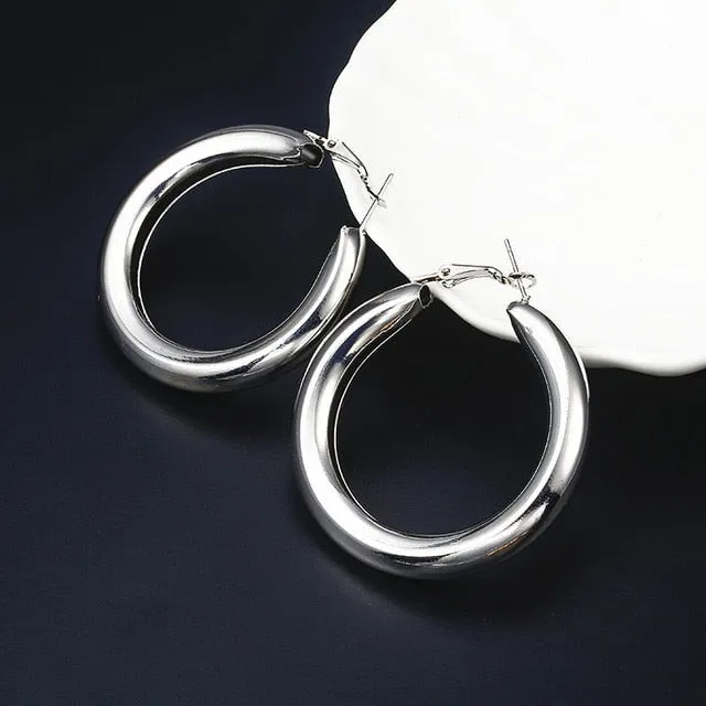 Simple fashion gold color Silver plated geometric big round earrings for women fashion big hollow drop earrings jewelry