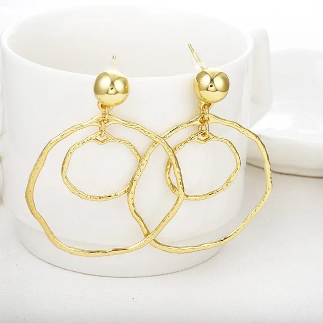 Simple fashion gold color Silver plated geometric big round earrings for women fashion big hollow drop earrings jewelry