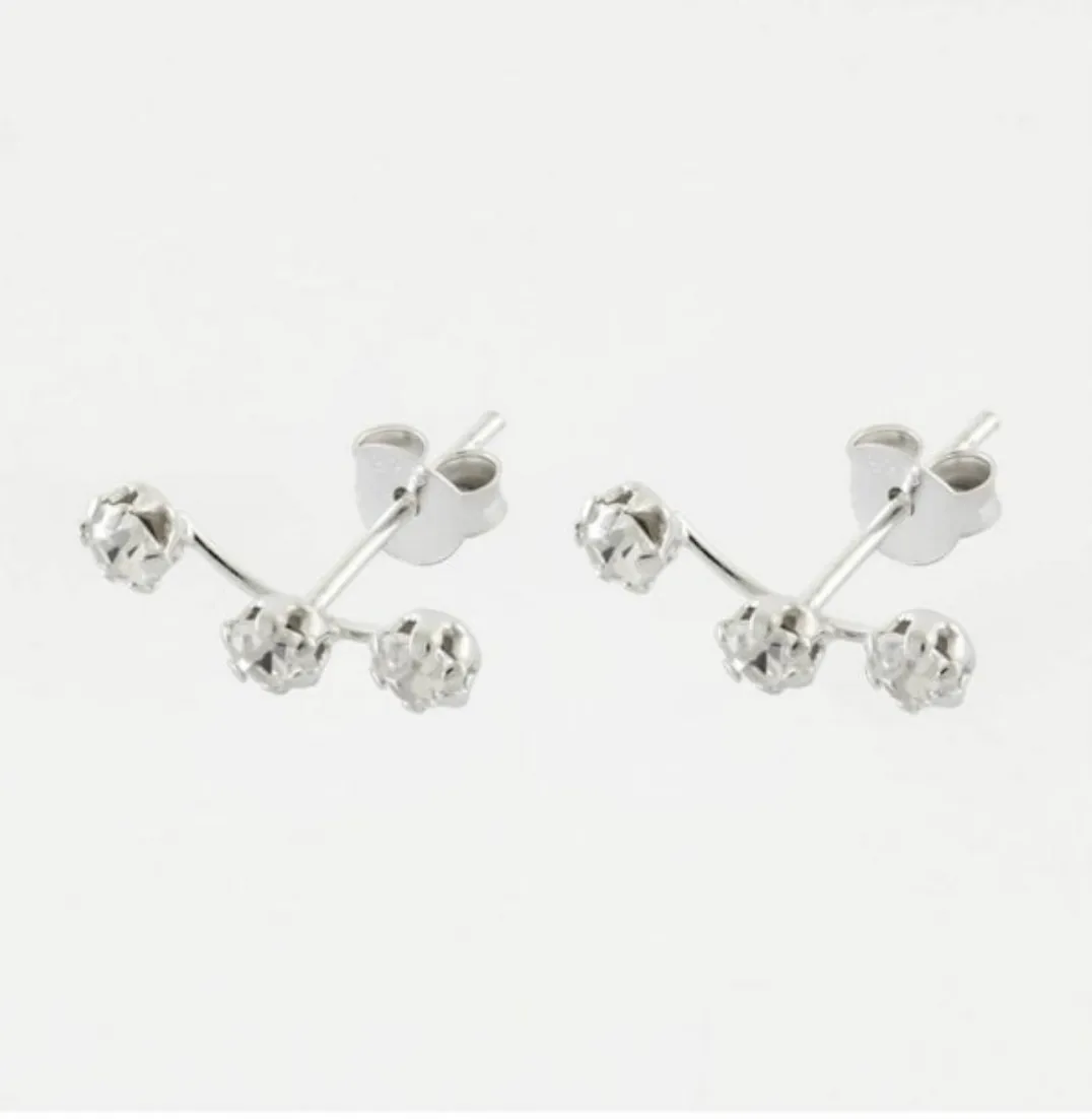 Sparkling CZ Triple Crawler Studs in Sterling Silver - Unique Earrings for a Touch of Glamour