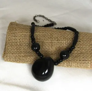 Statement Bead Necklace in Black Tagua Nut Beads  Fair Trade