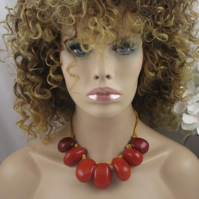 Statement Tagua Nut Necklace Big bold Orange Neck Wear