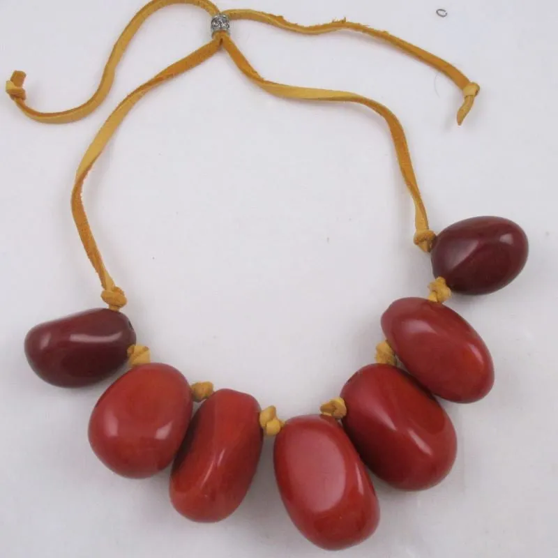 Statement Tagua Nut Necklace Big bold Orange Neck Wear