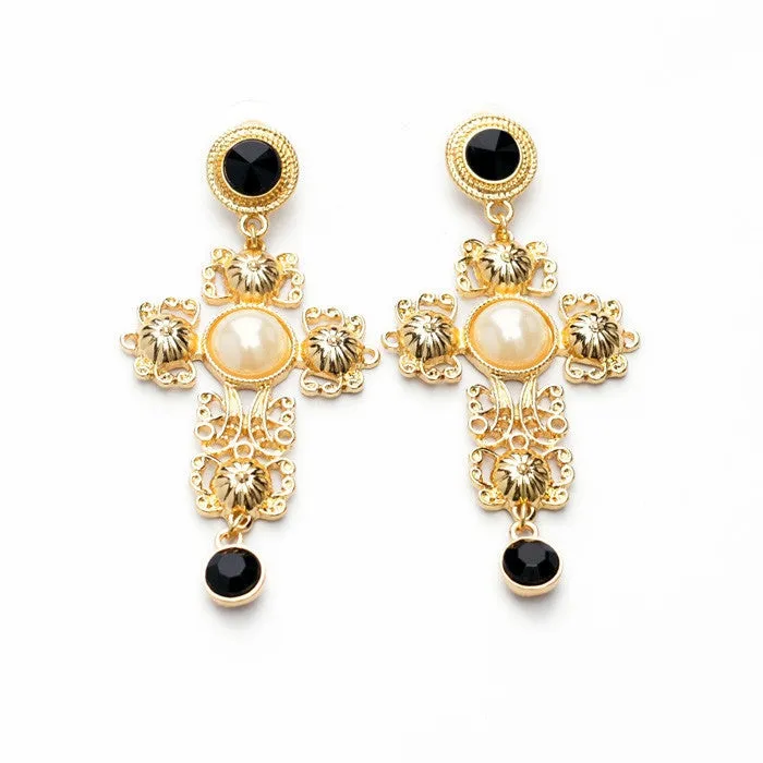 Statement Trendy Jewelry Elegant Shiny Resin Stone Cross Earrings