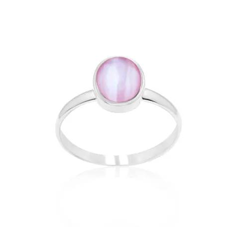 Sterling Silver 8mm x 12mm Pink Mother of Pearl Circle Ring