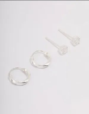 Sterling Silver Cubic Zirconia & Twisted Hoop Earrings