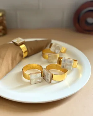 Stylish Square Shaped Mother Of Pearl Napkin Rings | Set Of 6