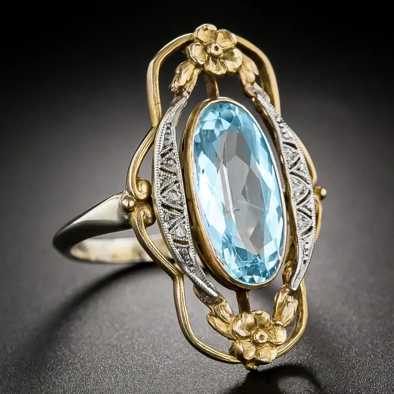 TEEK - Two Tone Flower Inlaid Sky Blue Ring