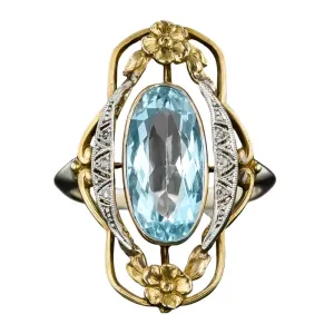 TEEK - Two Tone Flower Inlaid Sky Blue Ring