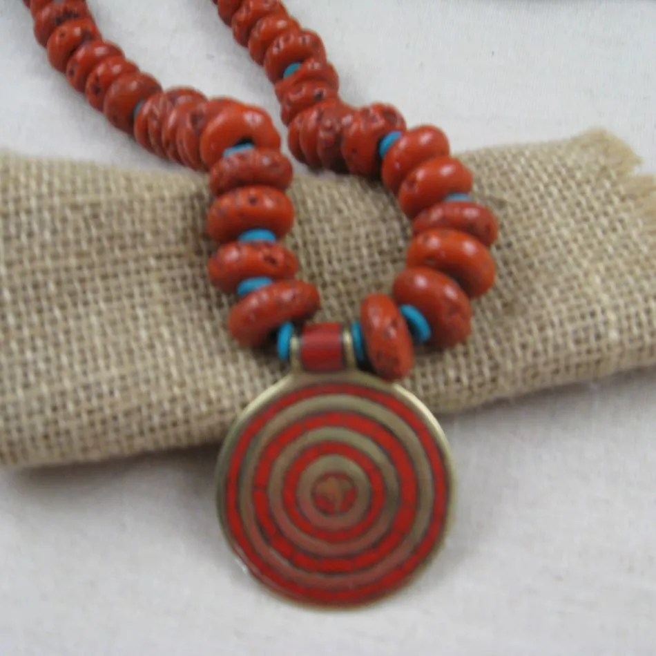 Tibetan Red Buddha Eye Pendant Necklace