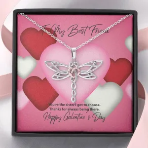 To My Best Friend Galentine's Day Dragonfly Necklace