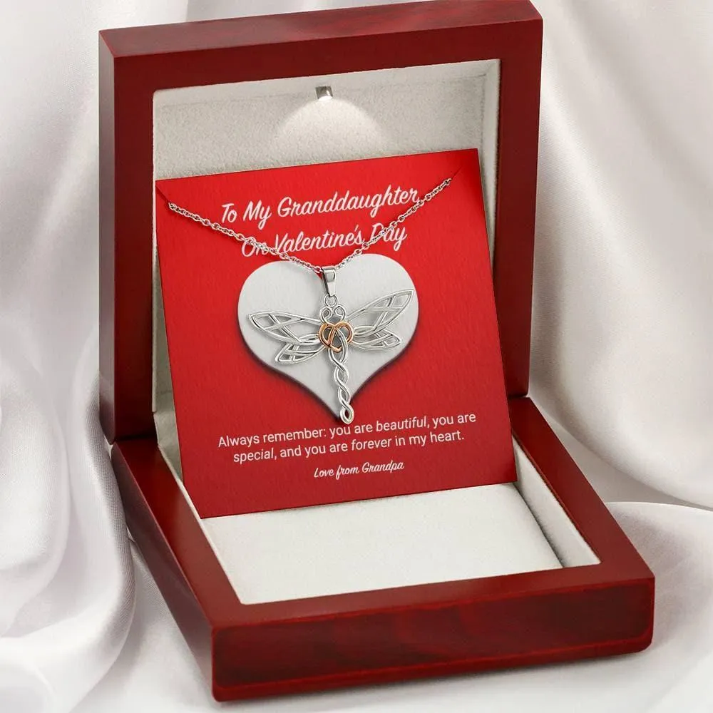 To My Granddaughter from Grandpa Valentine's Day Dragonfly Necklace