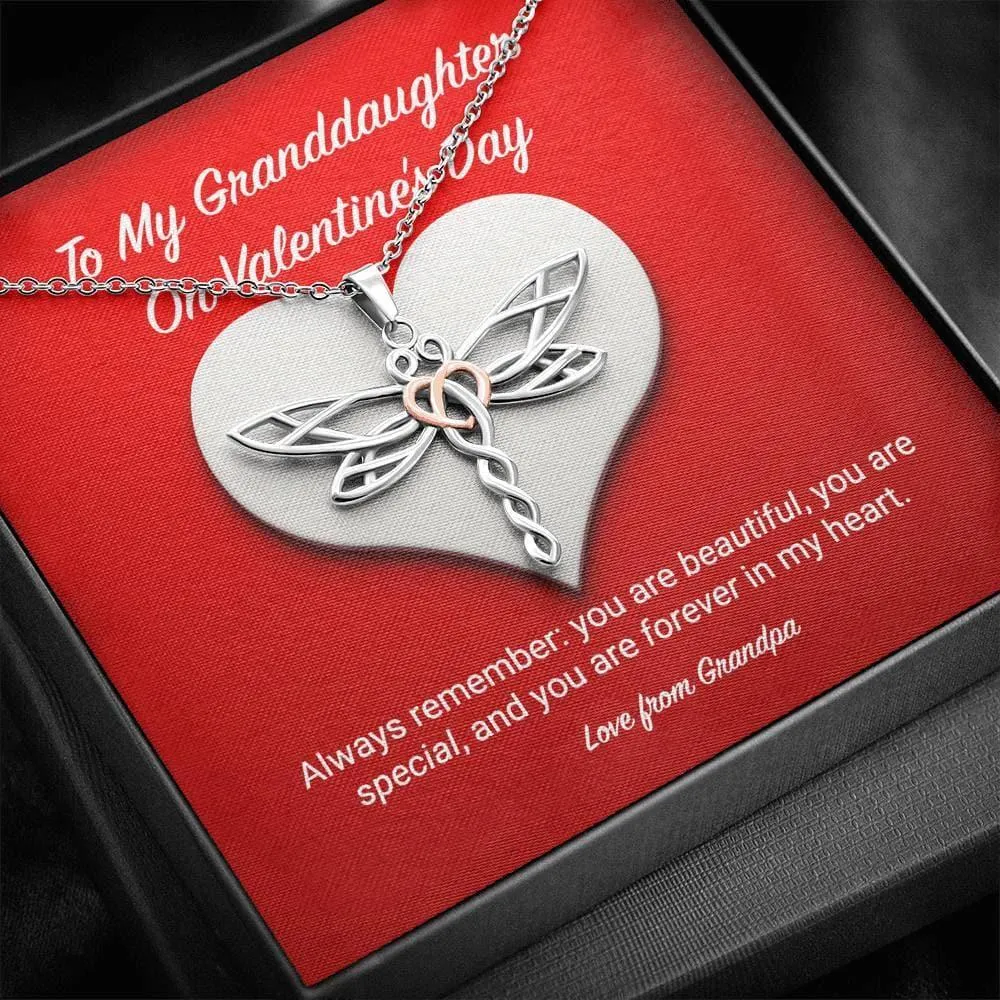 To My Granddaughter from Grandpa Valentine's Day Dragonfly Necklace