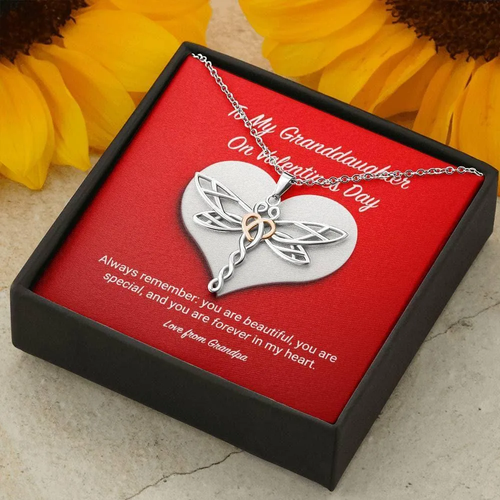 To My Granddaughter from Grandpa Valentine's Day Dragonfly Necklace