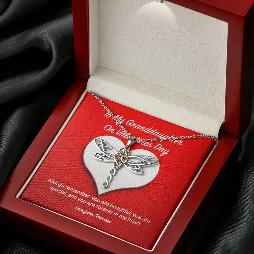 To My Granddaughter from Grandpa Valentine's Day Dragonfly Necklace