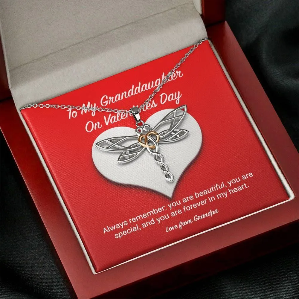 To My Granddaughter from Grandpa Valentine's Day Dragonfly Necklace