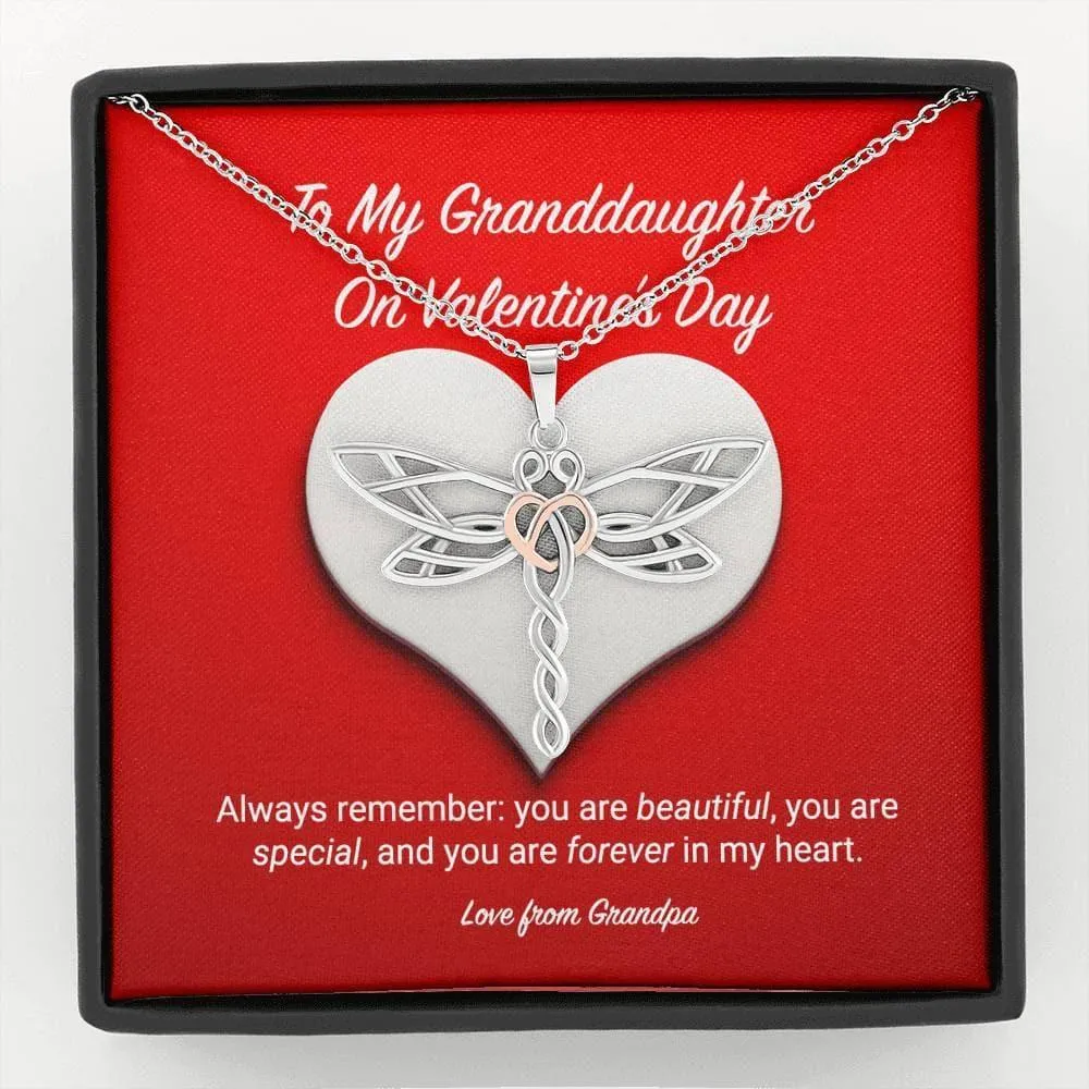 To My Granddaughter from Grandpa Valentine's Day Dragonfly Necklace