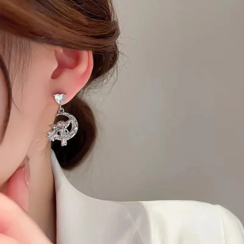 Trendy Moon Star Angel Dangle Earrings