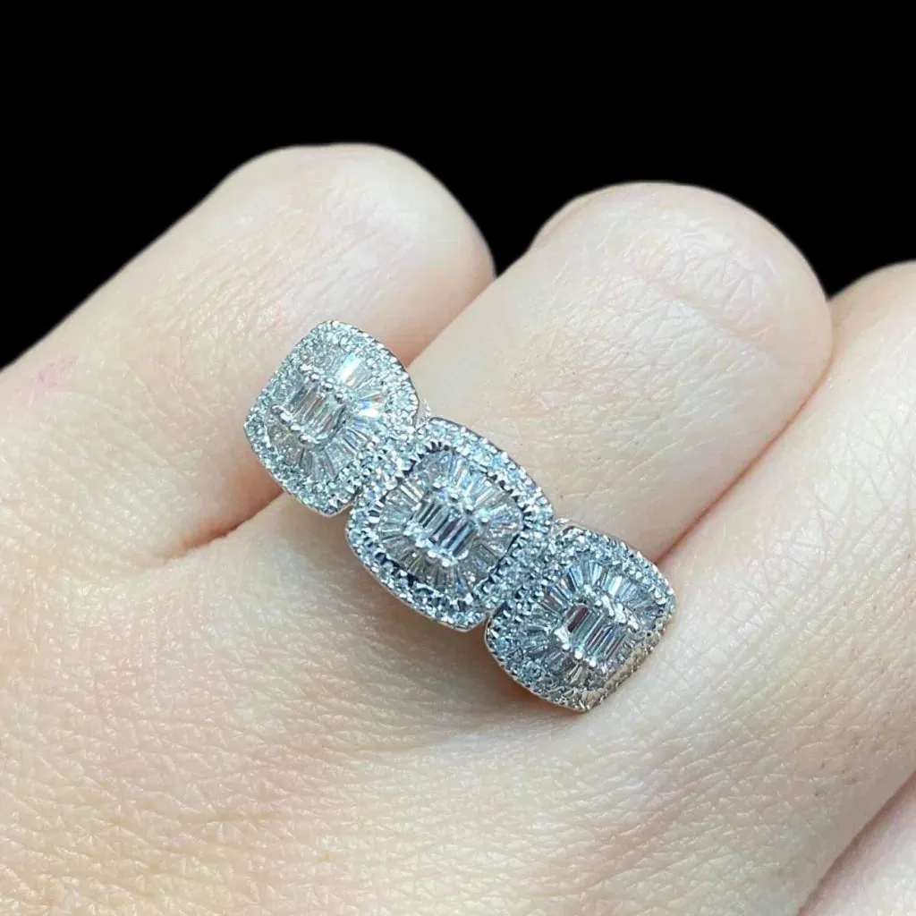 Trio Cushion Half Eternity Diamond Ring 14kt