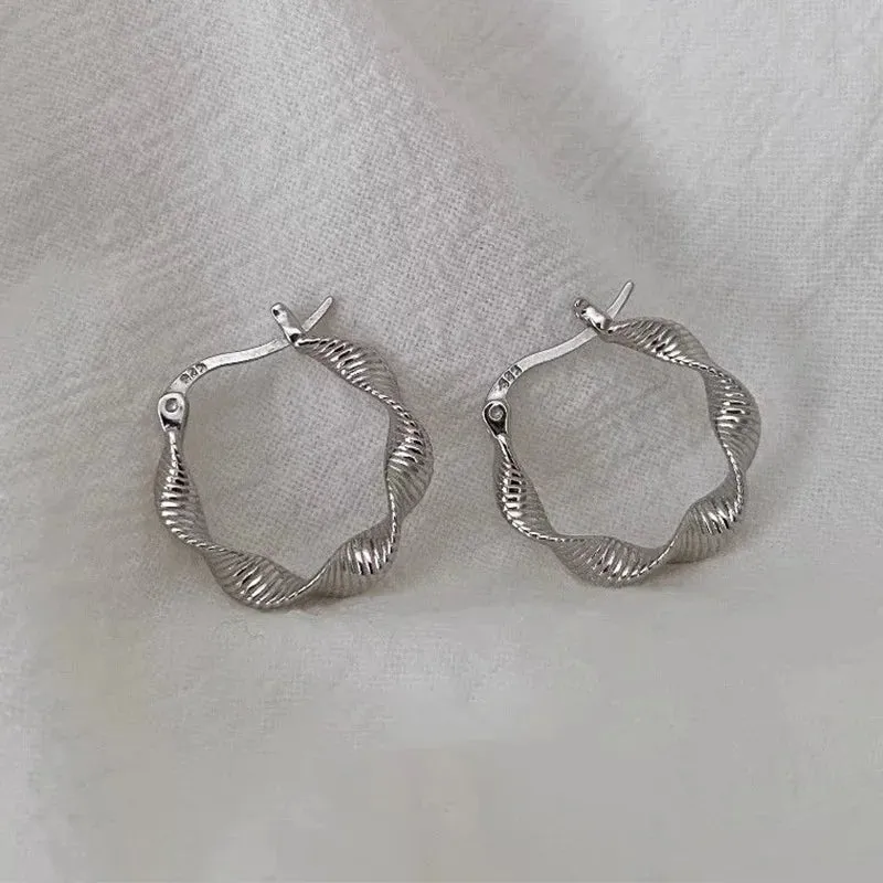 VAIGE Elegant Silver Twisted Circle Hoops