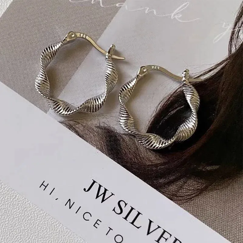 VAIGE Elegant Silver Twisted Circle Hoops