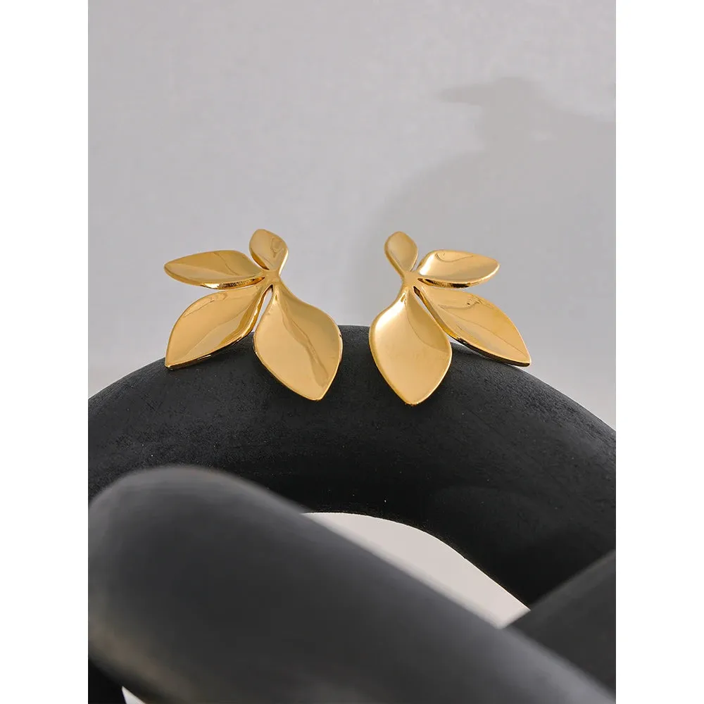 VAIGE Trendy Stainless Steel Floral Stud Earrings - Bright, Anti-Allergy, Waterproof, High-Quality Jewelry with Unique Texture