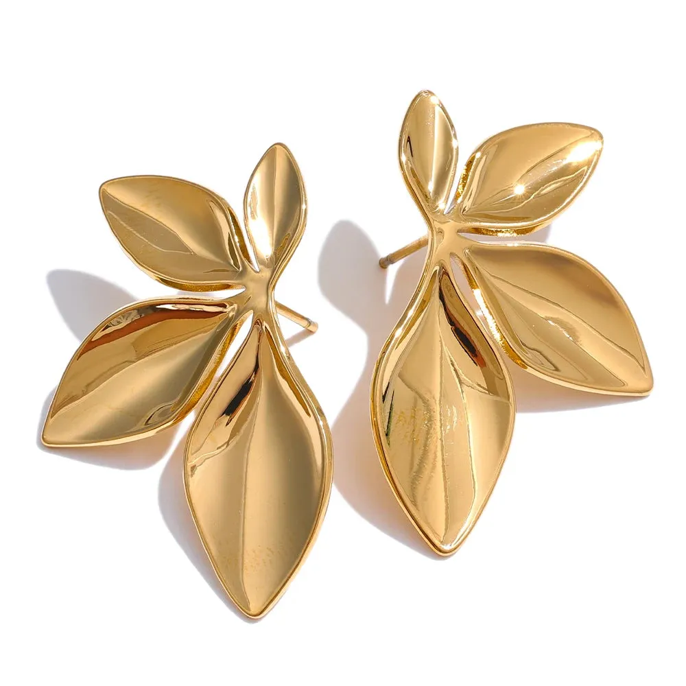 VAIGE Trendy Stainless Steel Floral Stud Earrings - Bright, Anti-Allergy, Waterproof, High-Quality Jewelry with Unique Texture