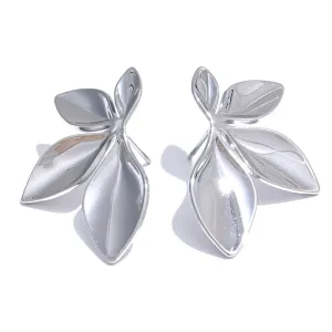 VAIGE Trendy Stainless Steel Floral Stud Earrings - Bright, Anti-Allergy, Waterproof, High-Quality Jewelry with Unique Texture