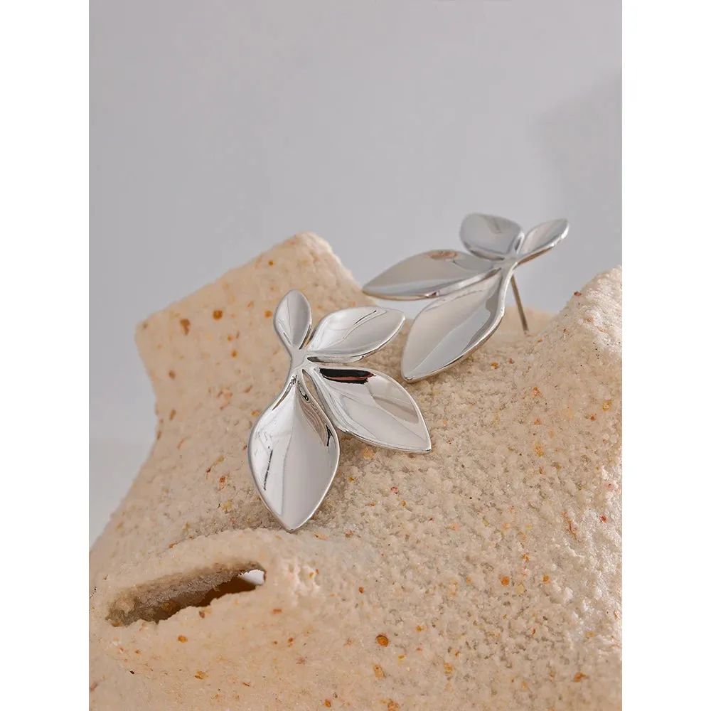 VAIGE Trendy Stainless Steel Floral Stud Earrings - Bright, Anti-Allergy, Waterproof, High-Quality Jewelry with Unique Texture