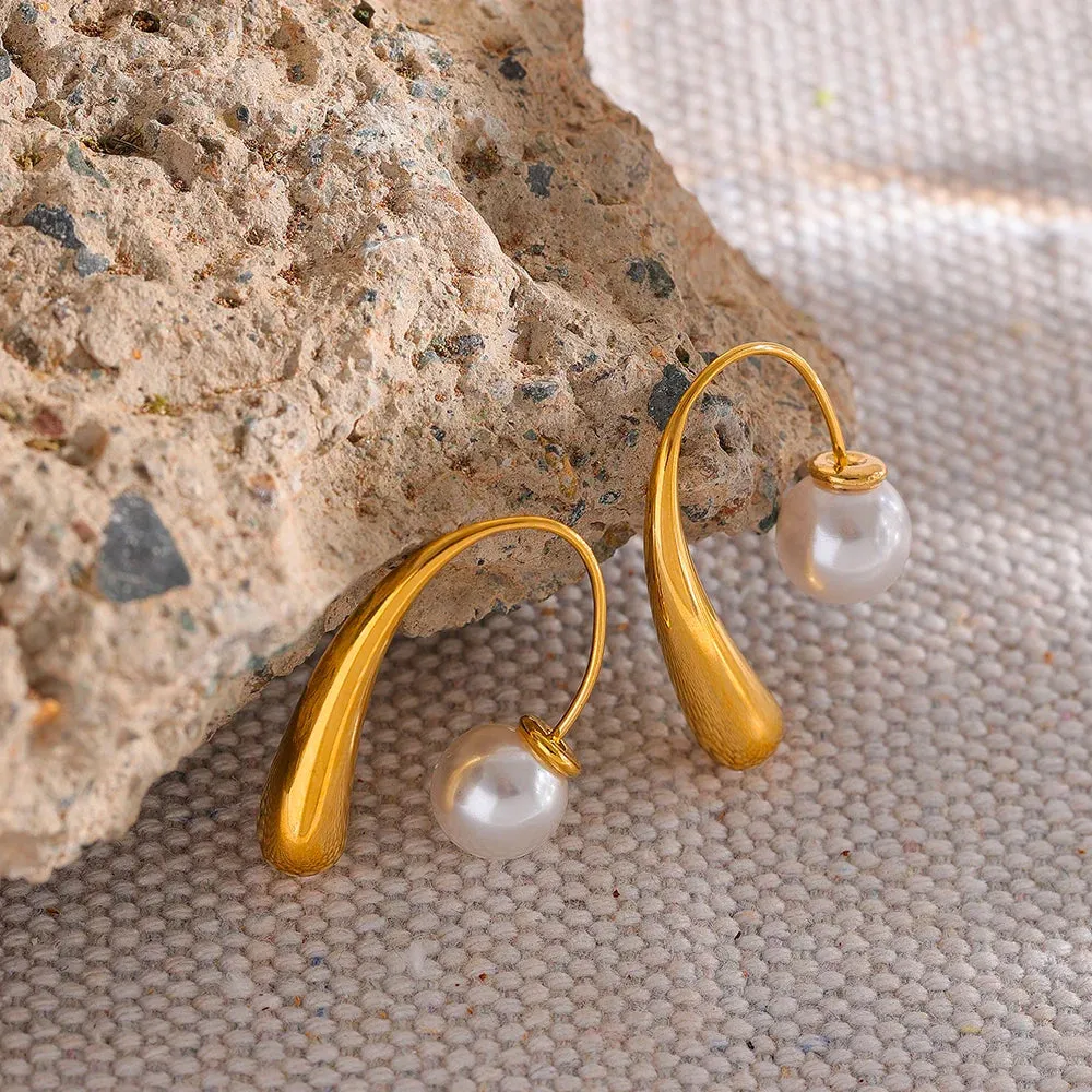 VAIGE Waterproof Chic Drop Earrings with Imitation Pearls and 18K Gold Plated Stainless Steel, Trendy Geometric Fashion Jewelry